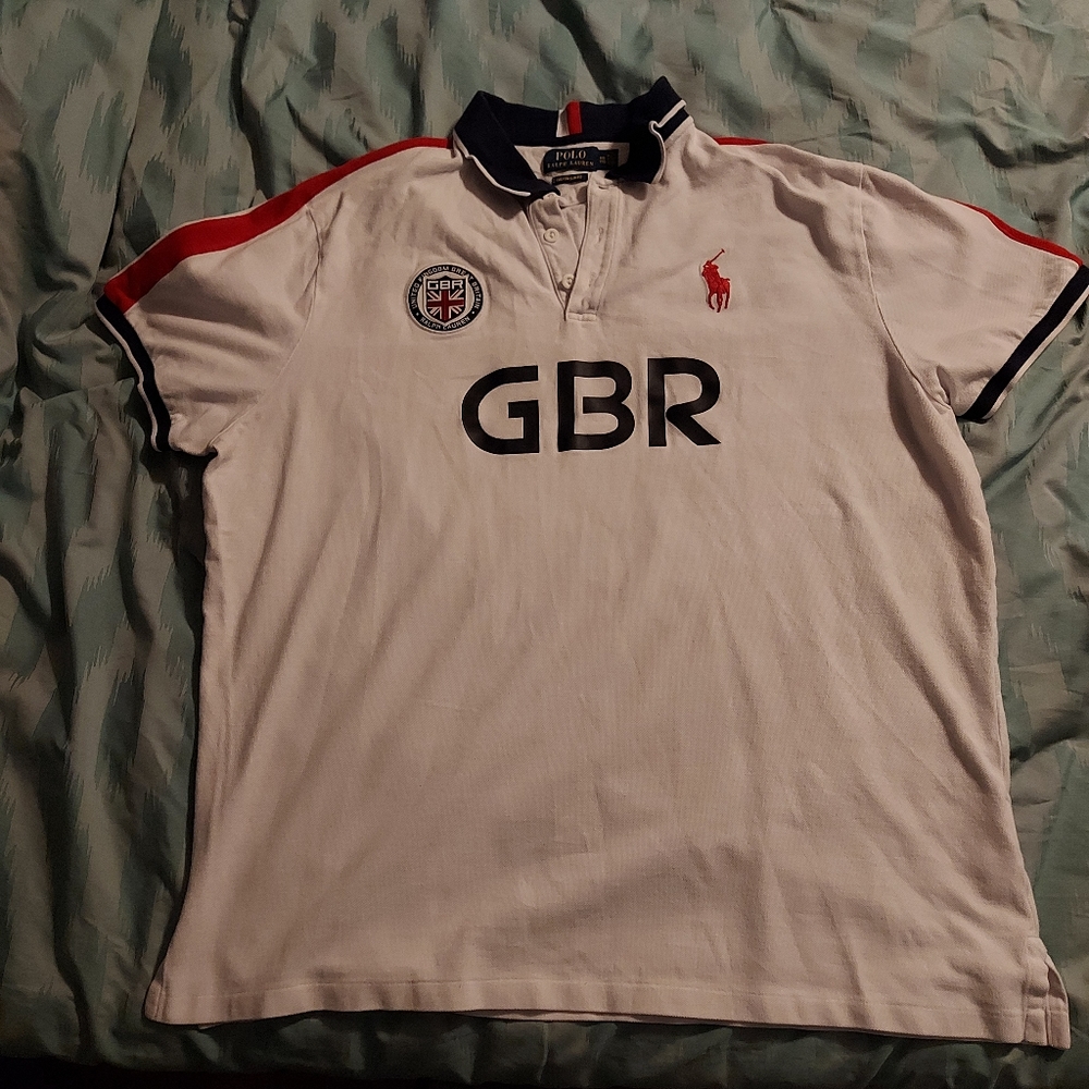 Polo Ralph Lauren Rugby Polo Shirt UK GBR Big Logo Man White Size 2XL